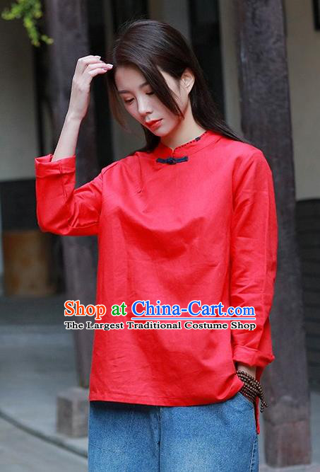 Chinese Tang Suit Red Blouse Upper Outer Garment Traditional Tai Chi Costume for Women