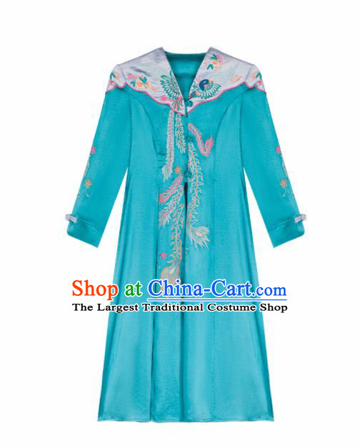 Chinese Traditional Embroidered Green Dust Coat National Overcoat Costumes for Women