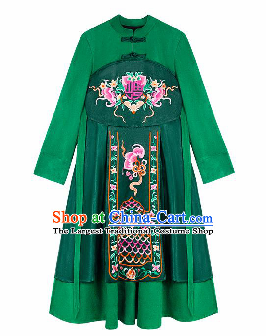 Chinese Traditional Embroidered Deep Green Dress National Qipao Cheongsam Costumes for Women