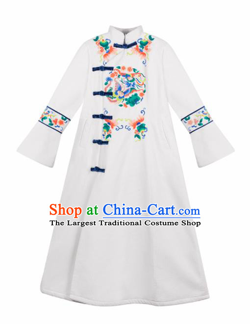 Chinese Traditional Embroidered Butterfly White Dust Coat National Overcoat Costumes for Women
