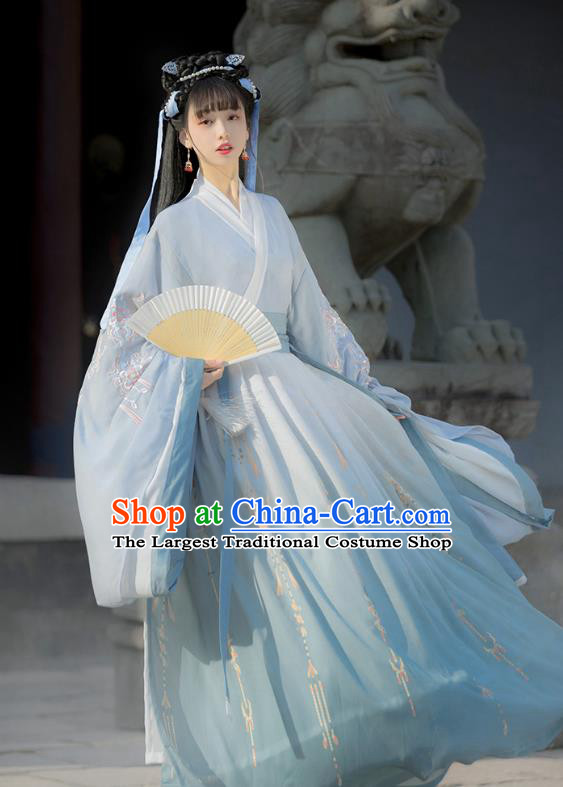 Traditional Chinese Jin Dynasty Blue Hanfu Dress Ancient Palace Princess Costumes for Women