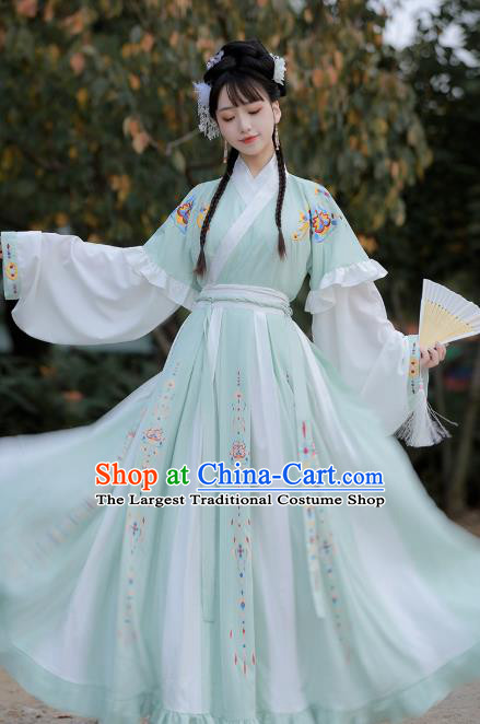 Traditional Chinese Jin Dynasty Historical Costumes Ancient Princess Goddess Green Hanfu Dress for Women