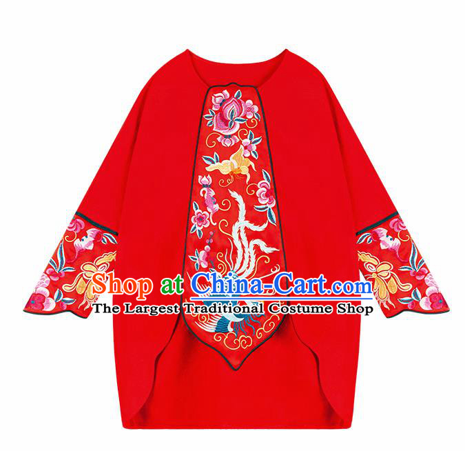 Chinese Traditional Embroidered Red Blouse National Upper Outer Garment Tang Suit Shirt Costume for Women