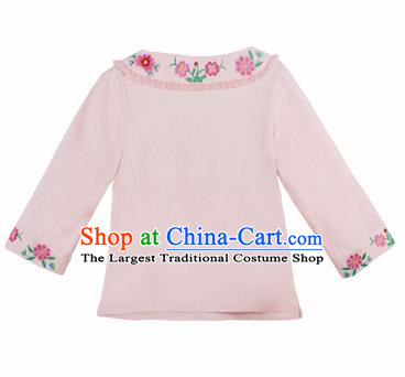 Chinese Traditional Embroidered Light Pink Shirt National Upper Outer Garment Tang Suit Costume for Women