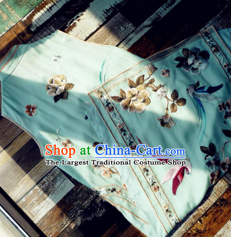 Chinese Traditional Embroidered Green Silk Qipao Dress National Tang Suit Cheongsam Costumes for Women