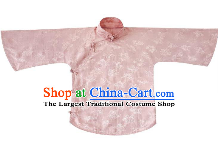 Chinese Traditional Tang Suit Pink Stand Collar Shirt National Upper Outer Garment Blouse Costume for Women