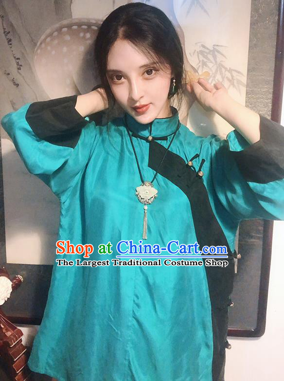 Chinese Traditional Qing Dynasty Green Shirt National Tang Suit Upper Outer Garment Blouse Costume for Women