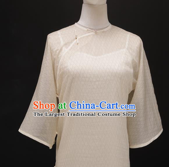 Chinese Traditional White Silk Qipao Dress National Tang Suit Cheongsam Costumes for Women