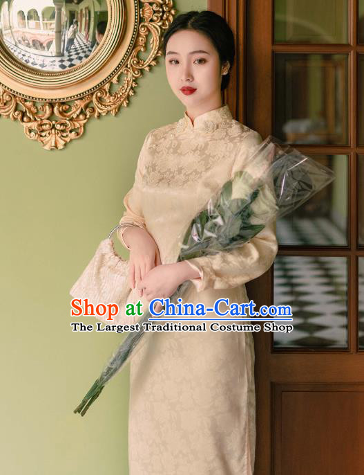 Chinese Traditional Retro Champagne Qipao Dress National Tang Suit Cheongsam Costumes for Women