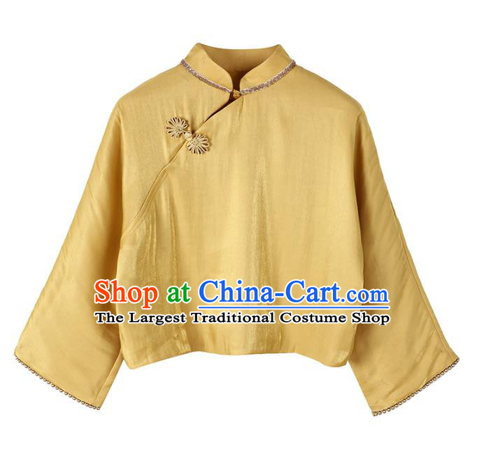 Chinese Traditional Tang Suit Yellow Shirt National Blouse Upper Outer Garment Costumes for Women