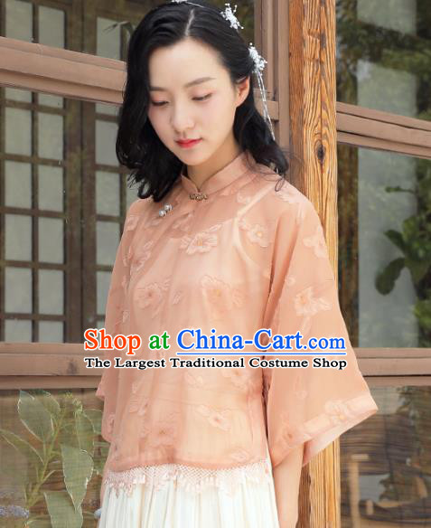 Chinese Traditional Tang Suit Orange Blouse National Shirt Upper Outer Garment Costumes for Women