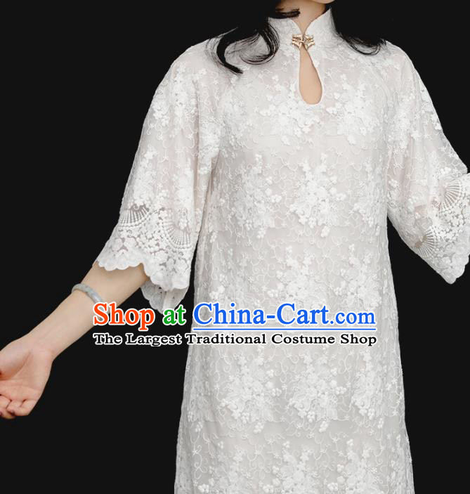 Republic of China Traditional White Lace Qipao Dress Chinese National Tang Suit Cheongsam Costumes for Women