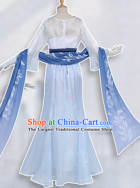 Chinese Cosplay Fairy Light Blue Hanfu Dress Traditional Ancient Female Swordsman Costumes for Women