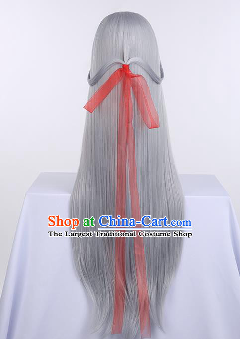 Chinese Traditional Ming Dynasty Taoist Grey Wigs Ancient Swordsman Wig Sheath for Men