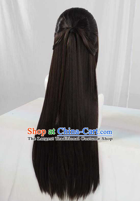 Chinese Traditional Cosplay Black Wigs Ancient Swordsman Wig Sheath for Men