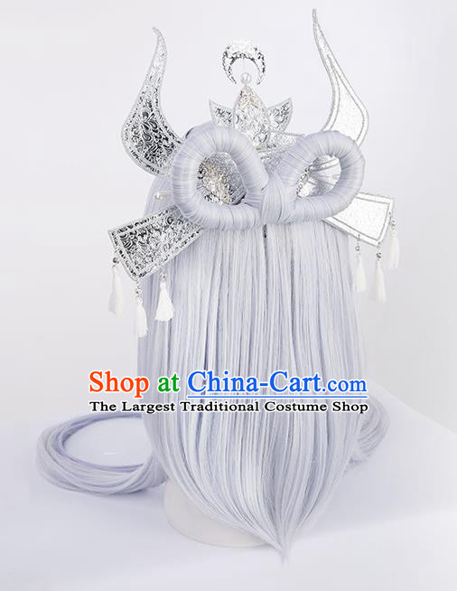 Chinese Traditional Cosplay Fairy Lilac Wigs Ancient Swordsman Wig Sheath for Women
