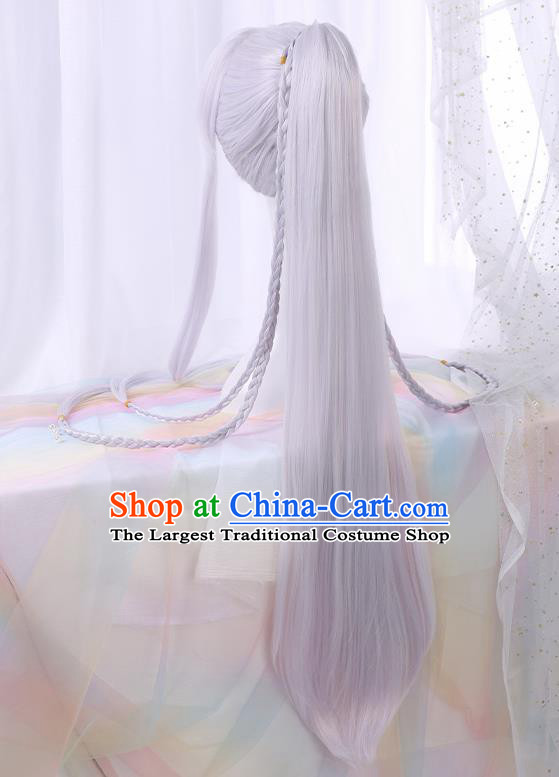 Chinese Traditional Cosplay Swordsman Light Purple Wigs Ancient Knight Wig Sheath for Men