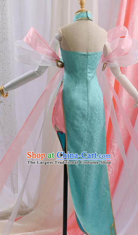 Chinese Traditional Cosplay Green Qipao Dress Ancient Swordsman Costumes for Women