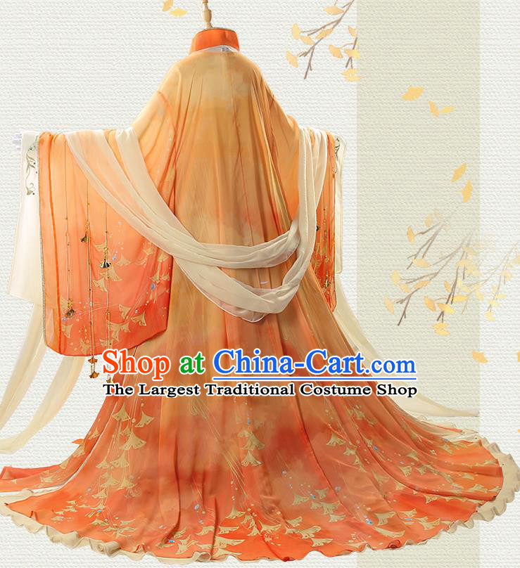 Chinese Traditional Cosplay Goddess Orange Hanfu Dress Ancient Princess Costumes for Women