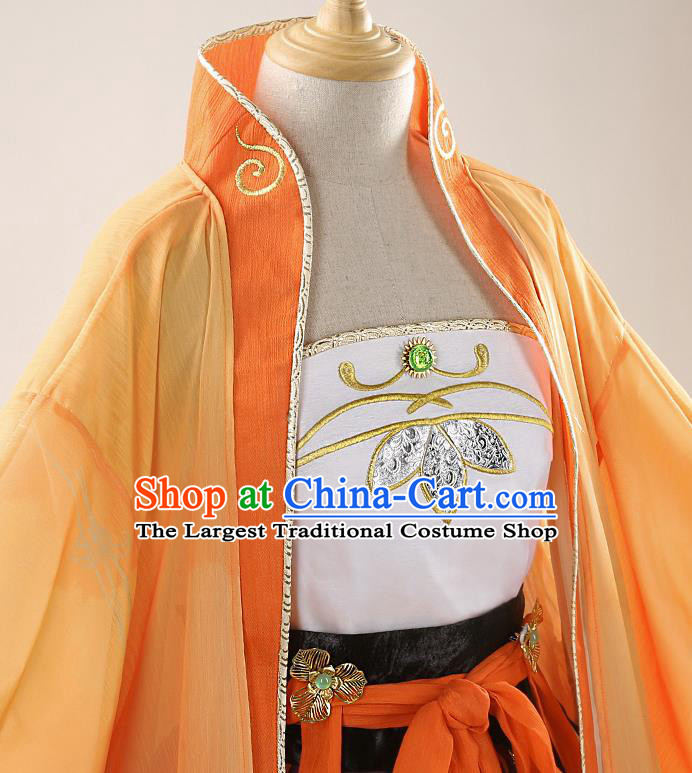 Chinese Traditional Cosplay Goddess Orange Hanfu Dress Ancient Princess Costumes for Women