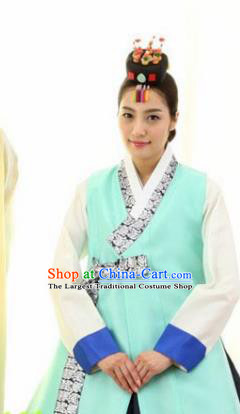 Korean Traditional Bride Hanbok Green Vest and Navy Dress Garment Asian Korea Fashion Costume for Women