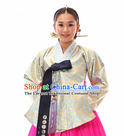 Korean Traditional Dance Hanbok Beige Blouse and Rosy Dress Garment Asian Korea Fashion Costume for Women