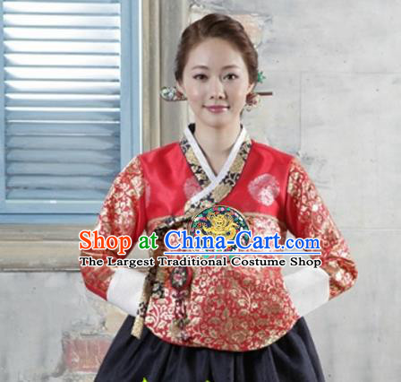 Korean Traditional Dance Hanbok Red Blouse and Black Dress Garment Asian Korea Fashion Costume for Women