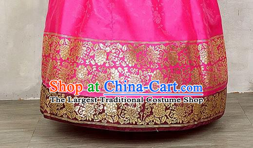 Korean Traditional Dance Hanbok Pink Blouse and Rosy Dress Garment Asian Korea Fashion Costume for Women