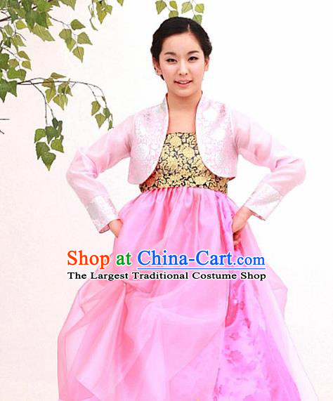 Korean Traditional Court Hanbok Pink Blouse and Dress Garment Asian Korea Fashion Costume for Women