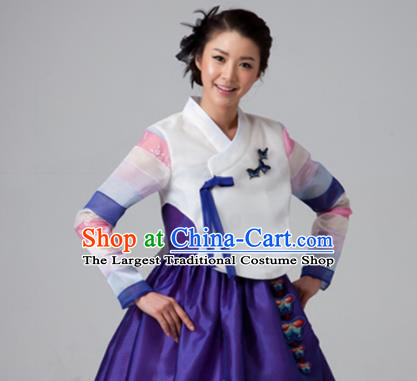 Korean Traditional Court Hanbok White Blouse and Purple Dress Garment Asian Korea Fashion Costume for Women