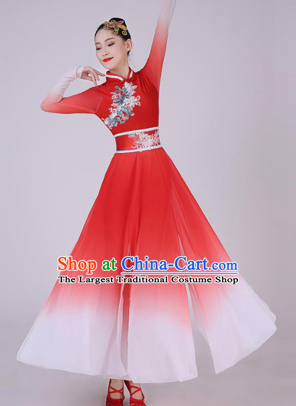 Chinese Traditiona Classical Dance Red Dress Umbrella Dance Costume for Women
