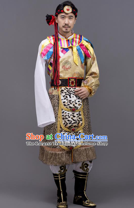 Chinese Traditional Zang Nationality Garment Tibetan Folk Dance Costume for Men