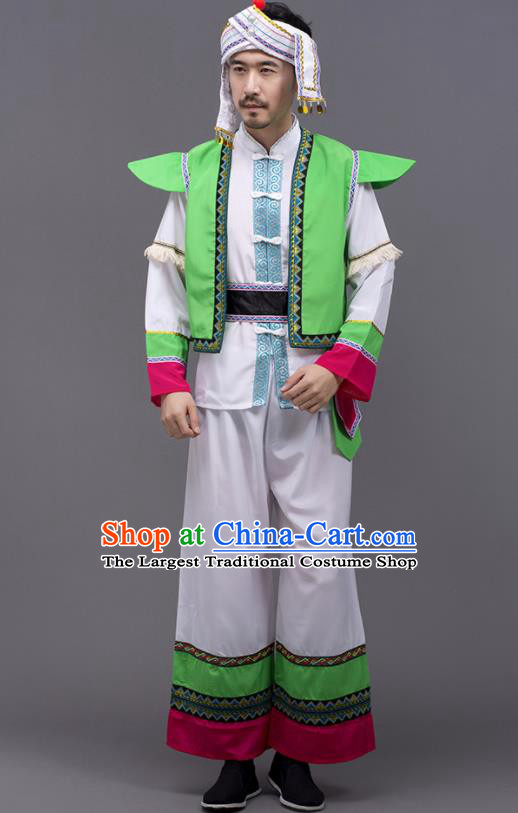 Chinese Traditional Zhuang Nationality Stage Show Garment Ethnic Folk Dance Costume for Men