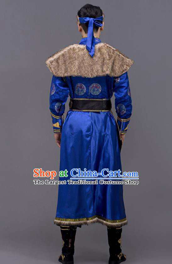 Chinese Traditional Mongol Nationality Stage Show Royalblue Garment Ethnic Folk Dance Costume for Men