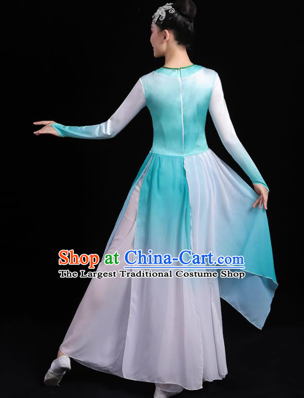 Chinese Traditional Classical Dance Blue Dress Umbrella Dance Stage Performance Costume for Women
