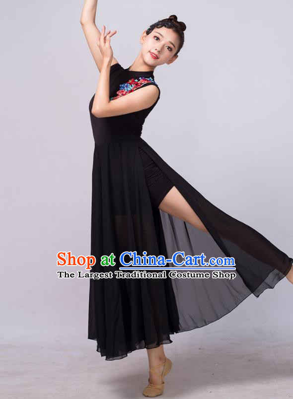 Chinese Traditional Classical Dance Ballet Black Dress Umbrella Dance Stage Performance Costume for Women
