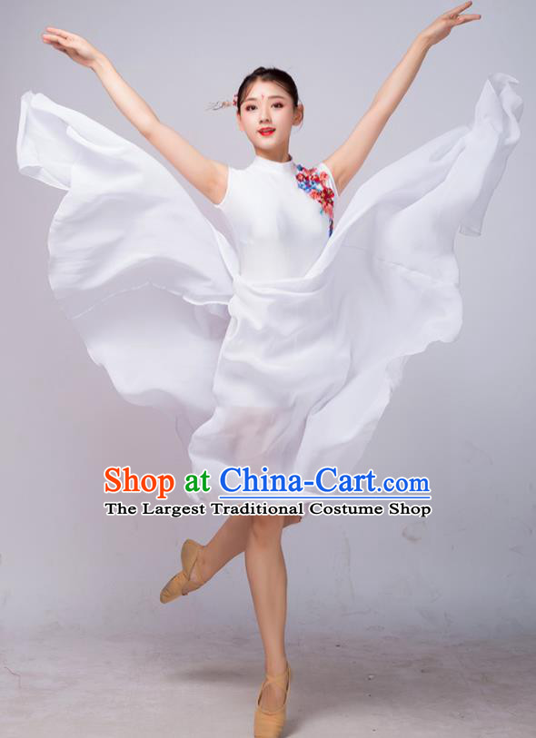 Chinese Traditional Classical Dance Ballet White Dress Umbrella Dance Stage Performance Costume for Women