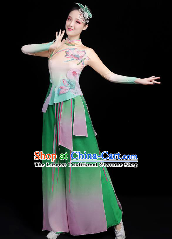 Chinese Traditional Fan Dance Green Outfits Classical Dance Stage Performance Costume for Women