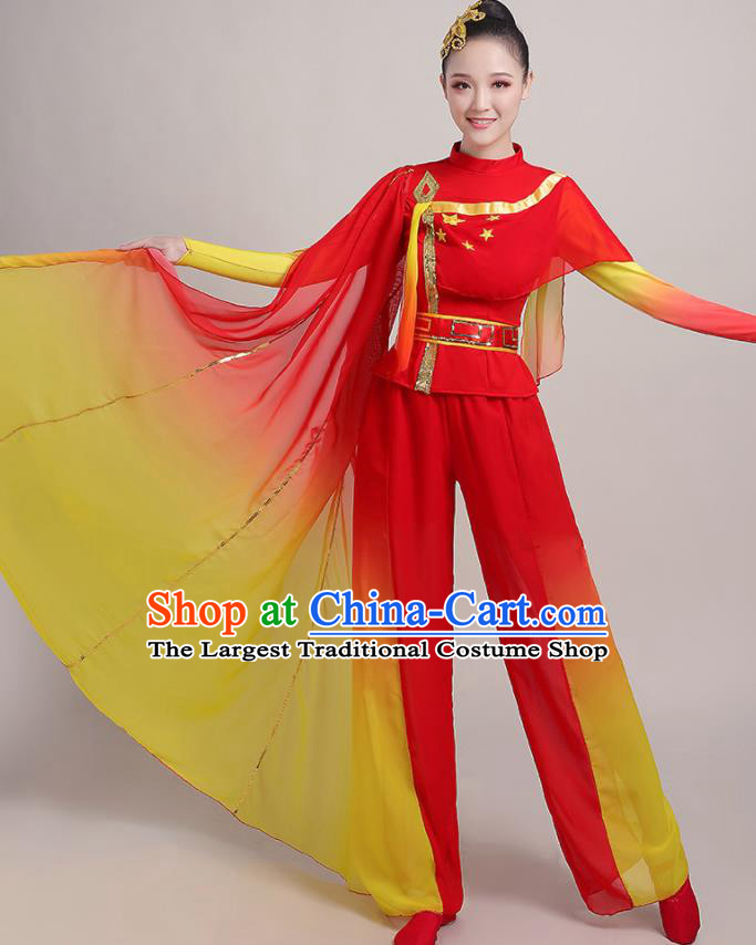 Chinese Traditional Drum Dance Red Outfits Folk Dance Stage Performance Costume for Women