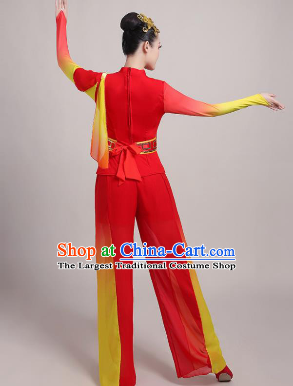 Chinese Traditional Drum Dance Red Outfits Folk Dance Stage Performance Costume for Women