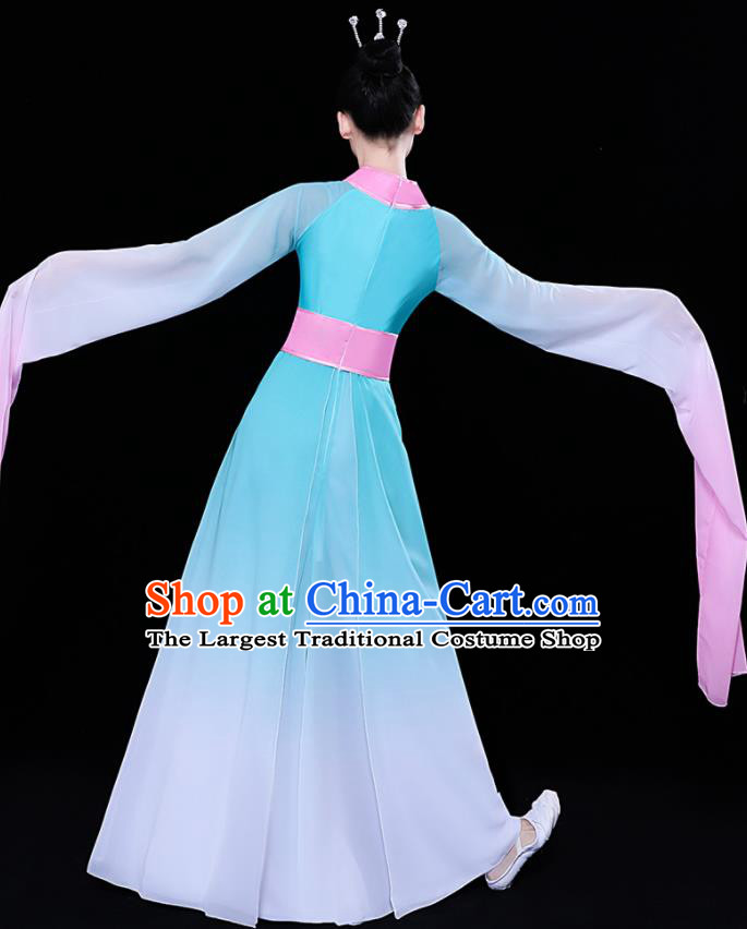 Chinese Traditional Umbrella Dance Water Sleeve Blue Dress Classical Dance Stage Performance Costume for Women