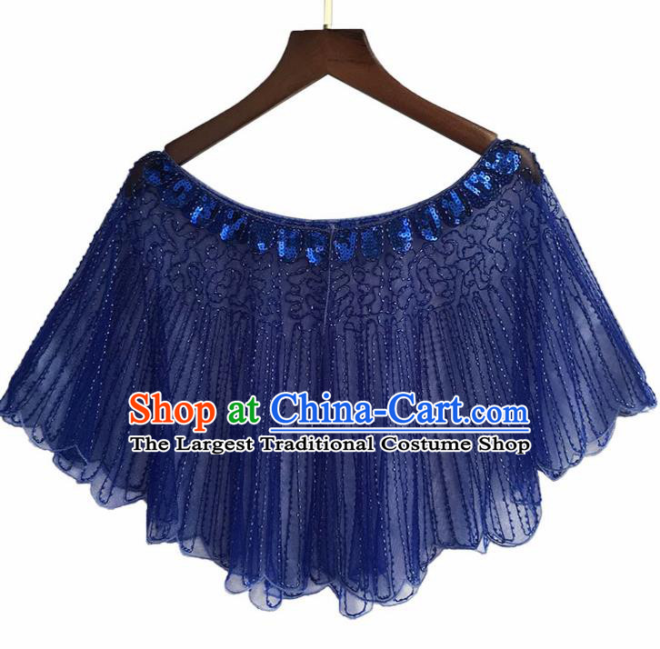 Top Professional Latin Dance Sequins Royalblue Blouse Modern Dance Cloak Stage Performance Costume for Women