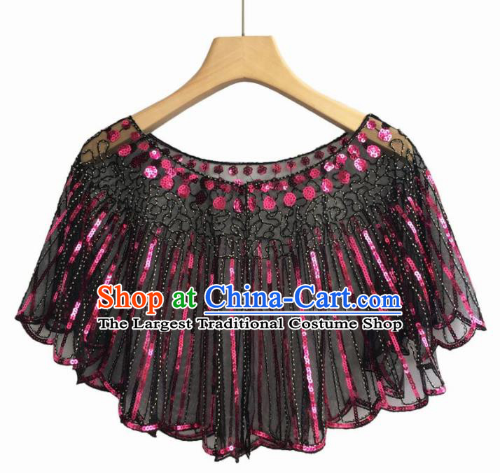 Top Professional Latin Dance Rosy Sequins Cloak Modern Dance Blouse Stage Performance Costume for Women