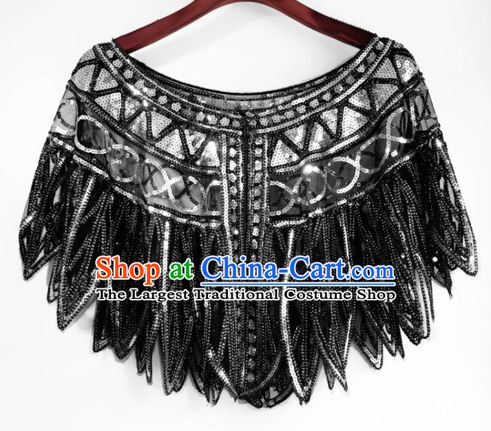 Top Professional Latin Dance Argent Sequins Cloak Modern Dance Blouse Stage Performance Costume for Women