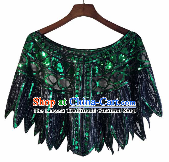 Top Professional Latin Dance Green Sequins Cloak Modern Dance Blouse Stage Performance Costume for Women