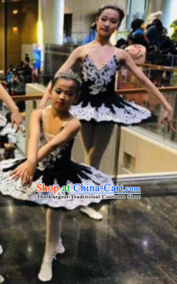 Professional Ballet Dance Tutu Embroidered Black Short Dress Modern Dance Ballerina Stage Performance Costume for Kids