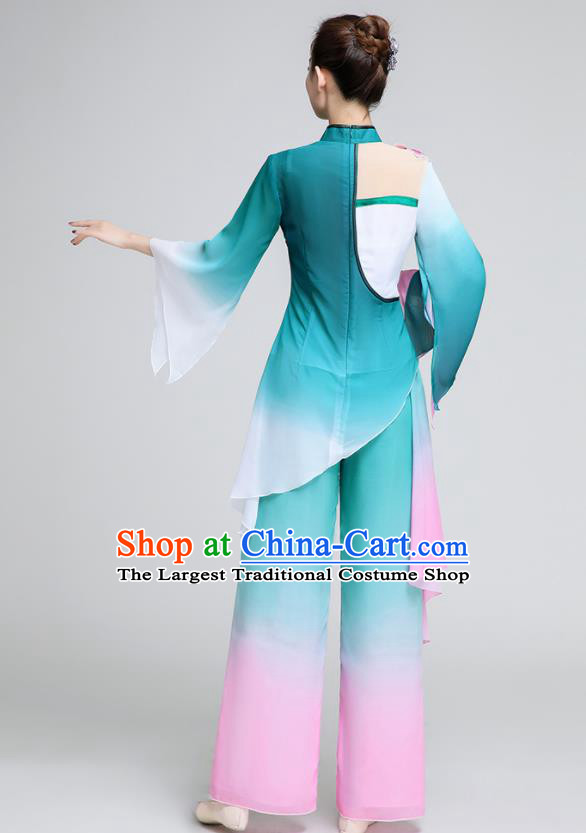 Chinese Traditional Classical Dance Fan Dance Green Outfits Umbrella Dance Stage Performance Costume for Women