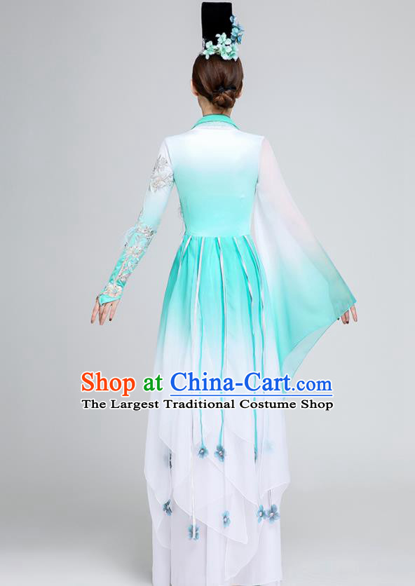 Chinese Traditional Classical Dance Fan Dance Green Dress Umbrella Dance Stage Performance Costume for Women