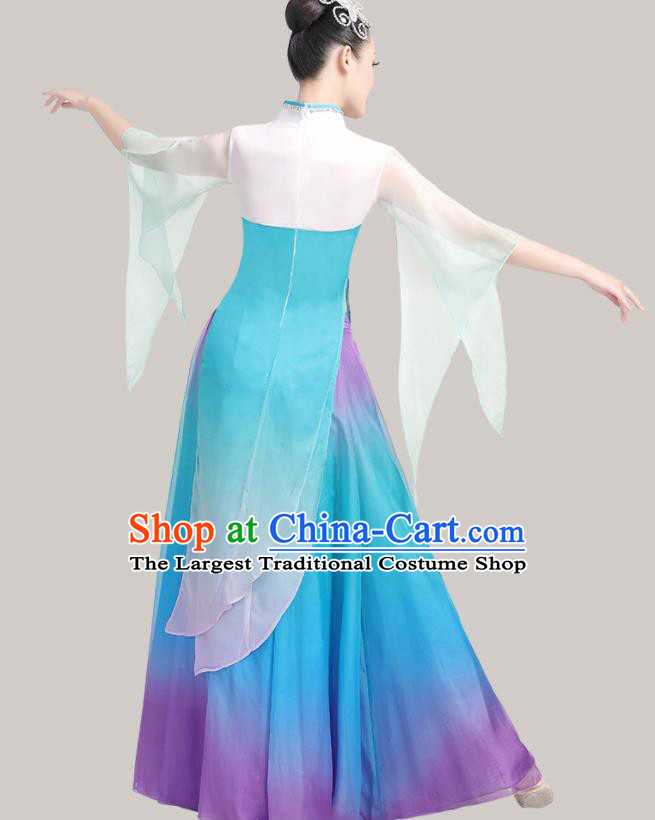 Chinese Traditional Umbrella Dance Fan Dance Blue Dress Classical Dance Stage Performance Costume for Women