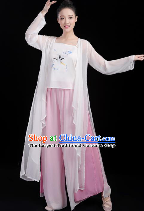 Chinese Traditional Classical Dance Fan Dance White Outfits Stage Performance Costume for Women